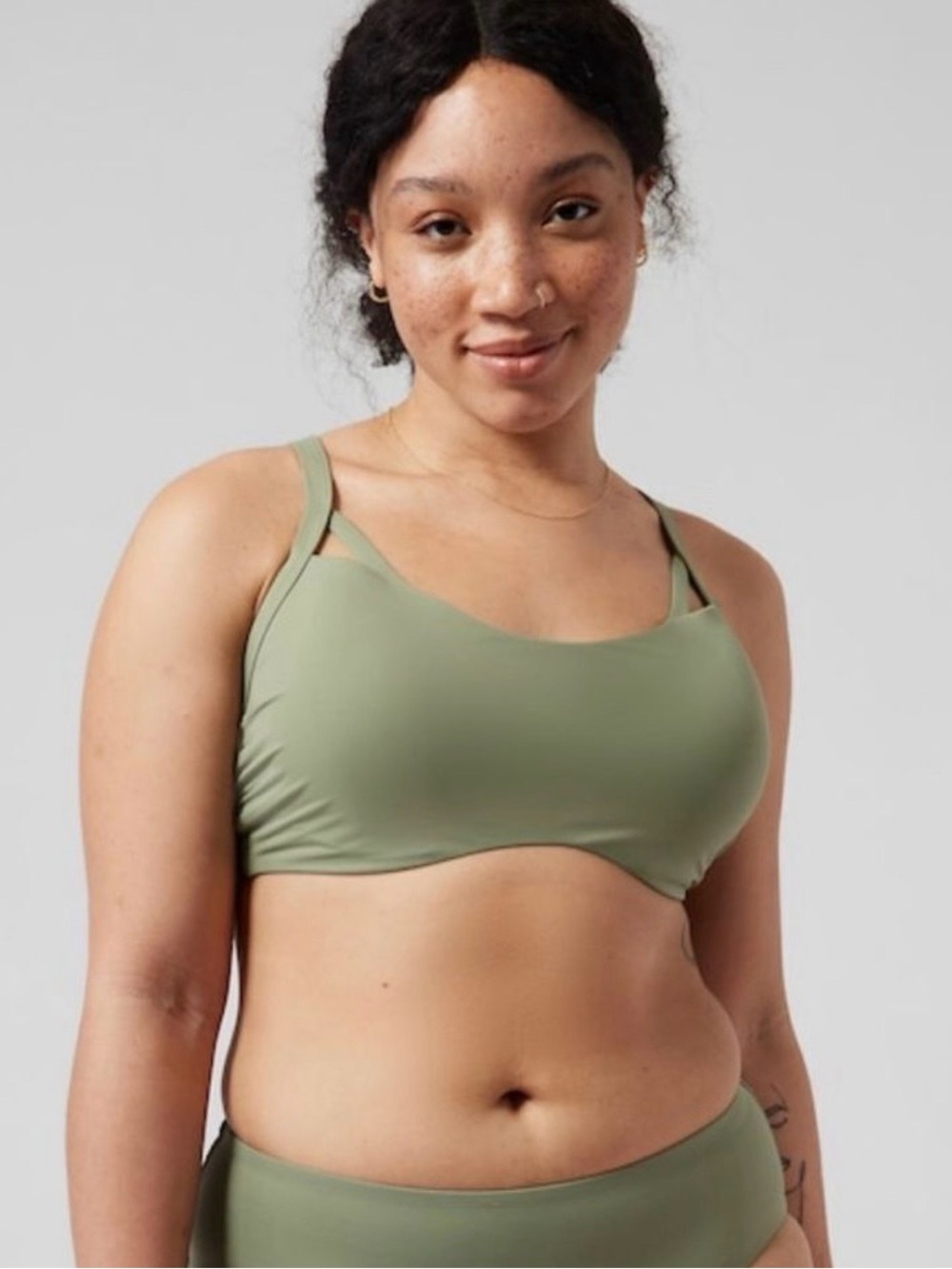 Athleta Palm Bra Cup Bikini Top Olive Green 36D/DD